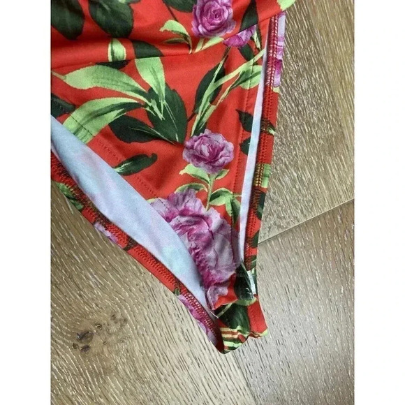NWT ZARA Womens Bodysuit Size Small Red Floral Stretch Deep V Neck Sleeveless - Picture 4 of 9